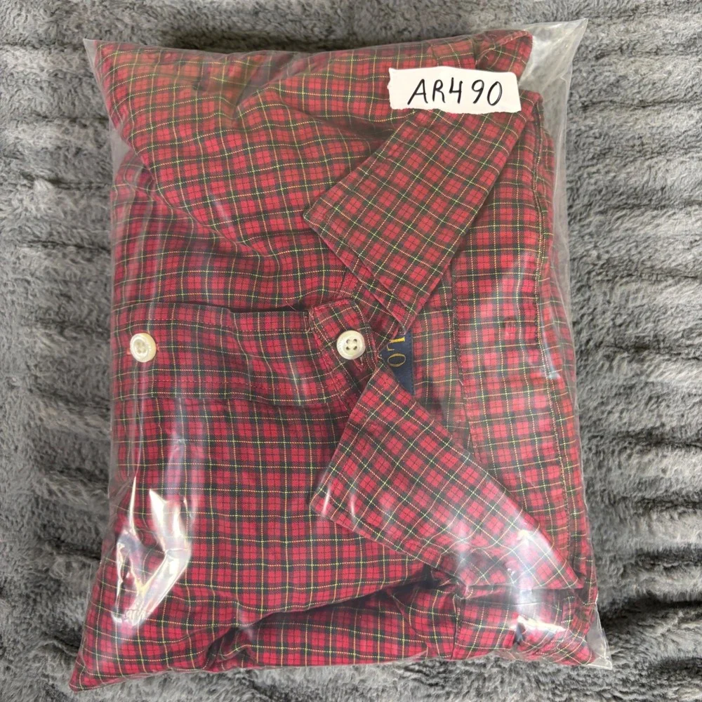 Polo Ralph Lauren Mens 3XB Big & Tall Plaid Button Down Shirt Red Cotton AR490